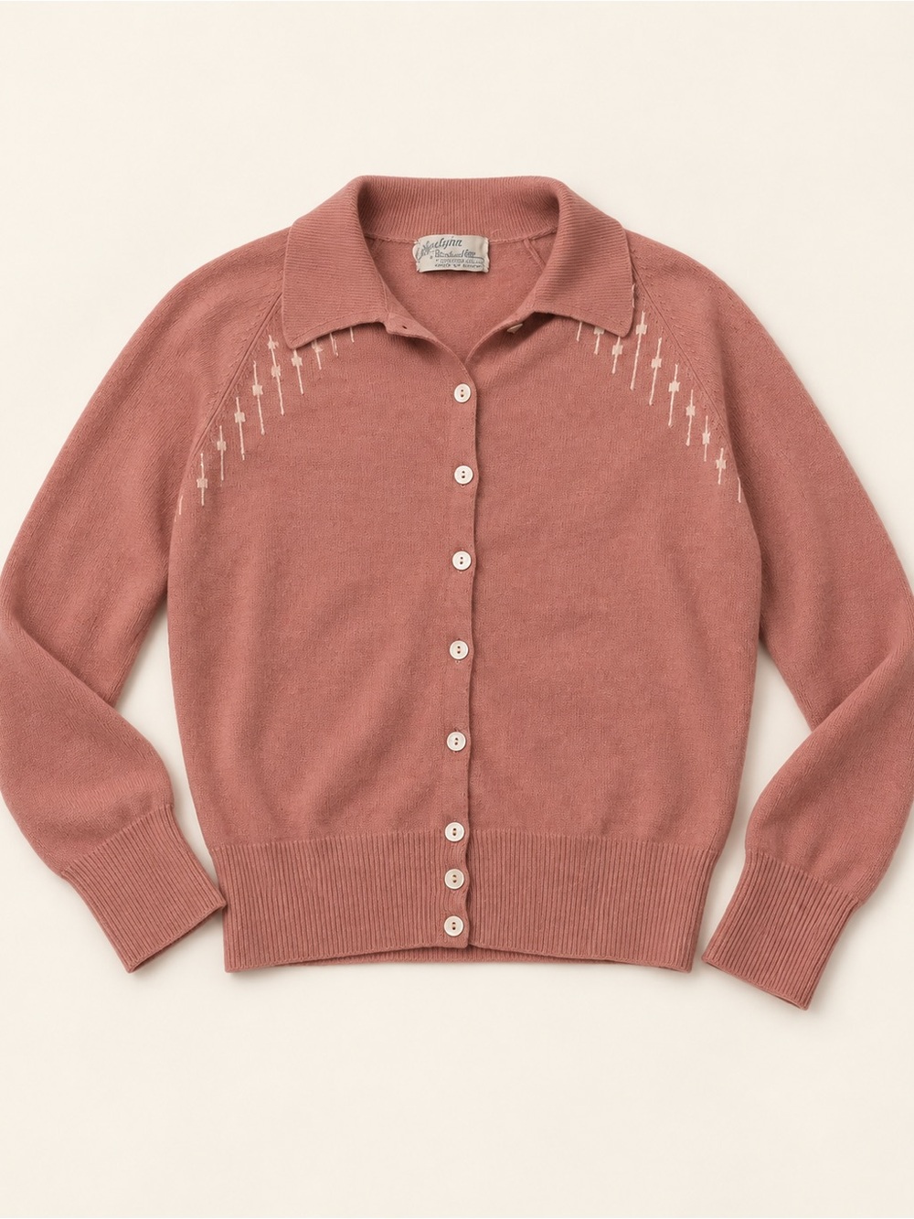 Cashmere Classic Collared Dusty Rose Button-Up Cardigan